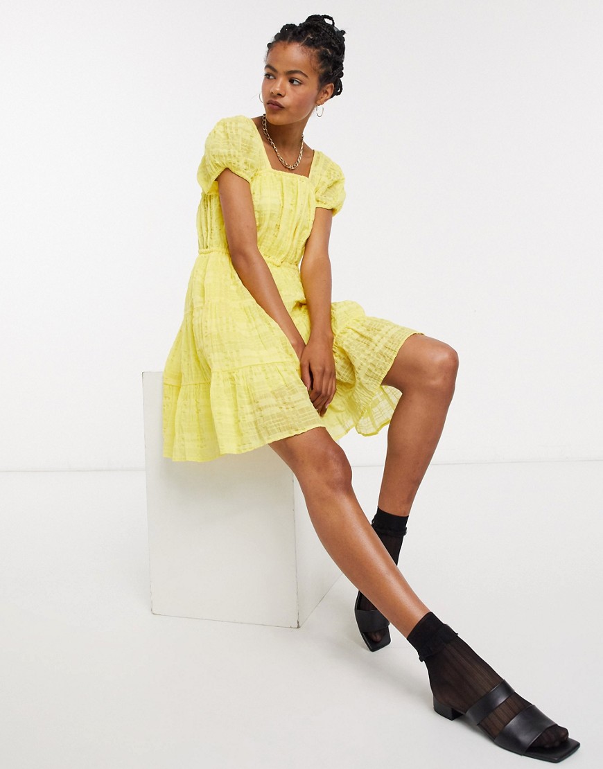 Other Stories &  Eco Cotton Square Neck Smock Dress In Yellow-blues