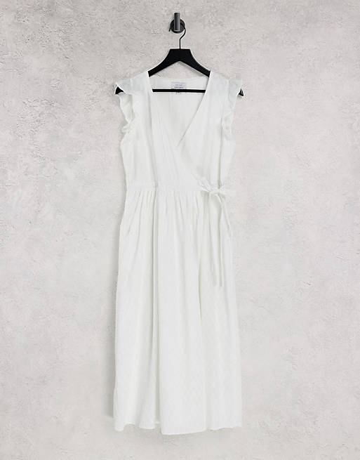 & Other Stories broderie frill detail midi dress in white - WHITE