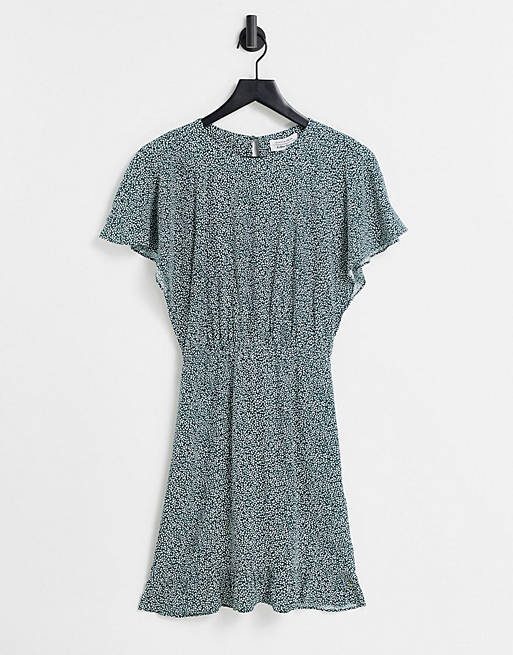  & Other Stories ecovero cinched waist mini dress in green floral 