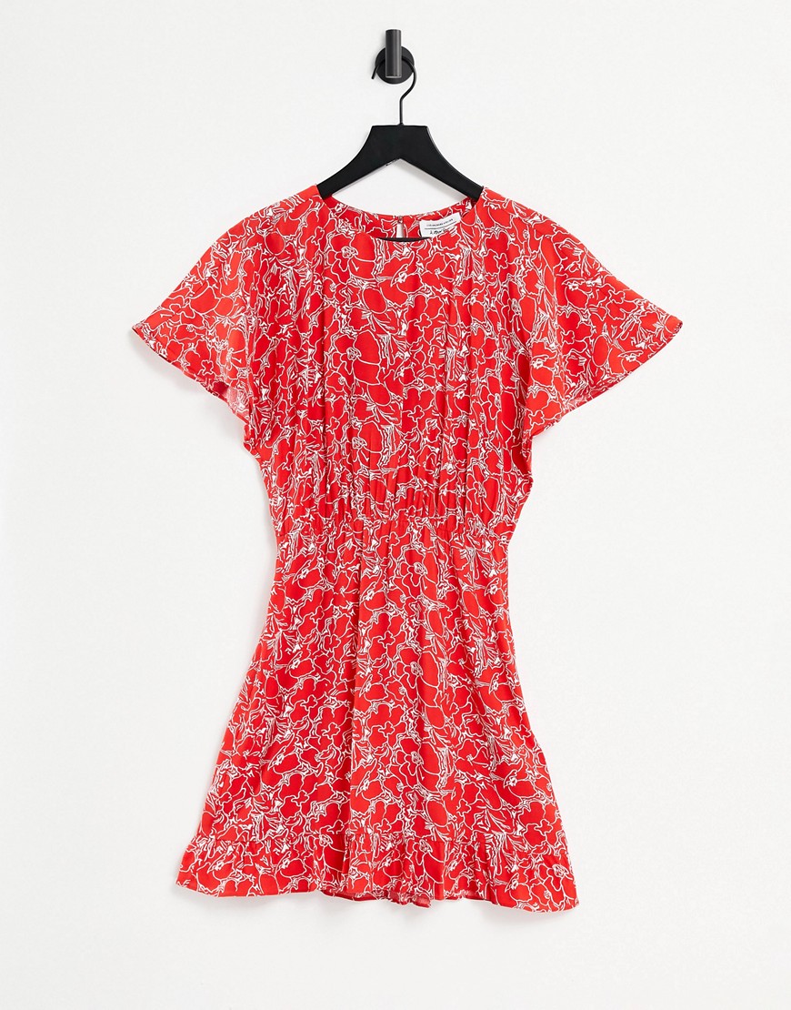& Other Stories ecovero cinched waist mini dress in red floral