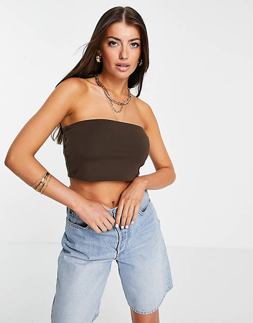 Co-ords & Other Stories ecovero co-ord bandeau crop top in dark brown 