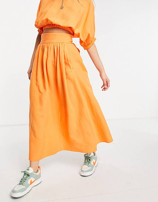  & Other Stories ecovero co-ord skater midi skirt in orange 