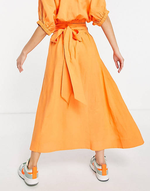 Women & Other Stories ecovero co-ord skater midi skirt in orange 