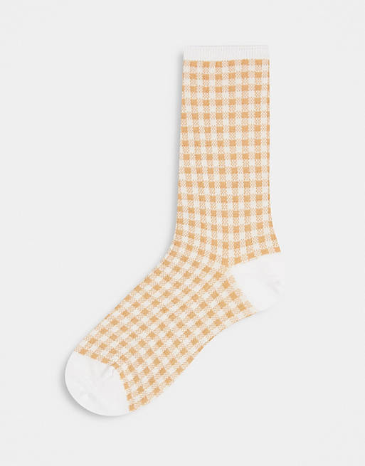 & Other Stories ecovero gingham print socks in beige