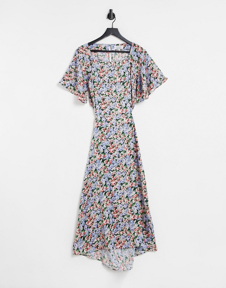 & Other Stories ecovero jacquard flutter sleeve open waist midi dress in floral-Multi