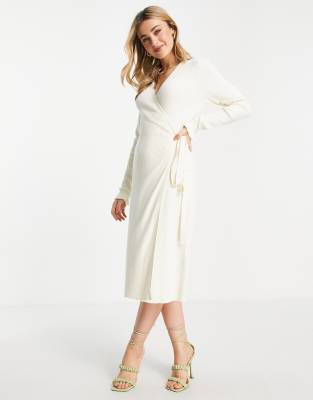 Other Stories & Knitted Wrap Midi Dress In Off White - White | ModeSens