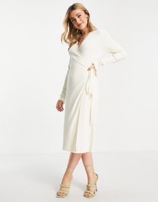 & Other Stories knitted wrap midi dress in off white - WHITE