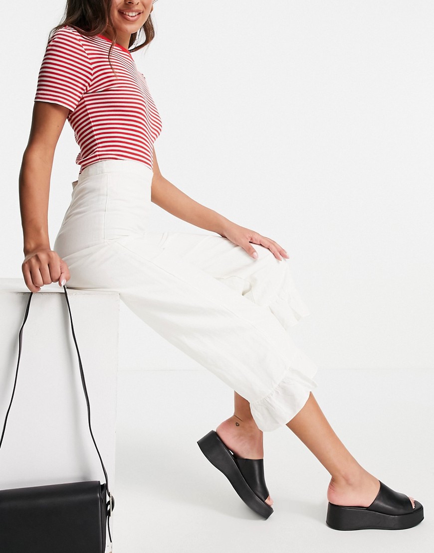 & Other Stories ecovero linen trouser with frill hem in off white