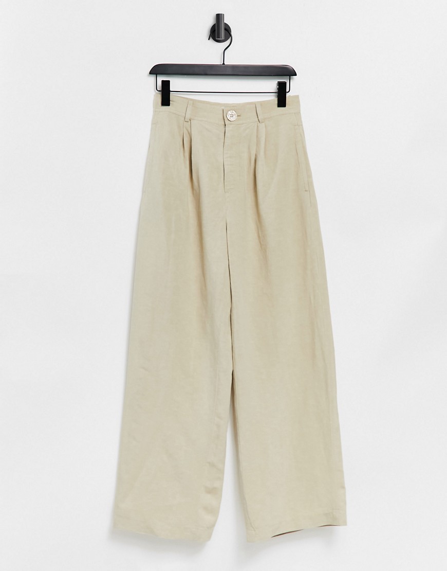 & Other Stories ecovero linen wide leg pants in beige-Neutral