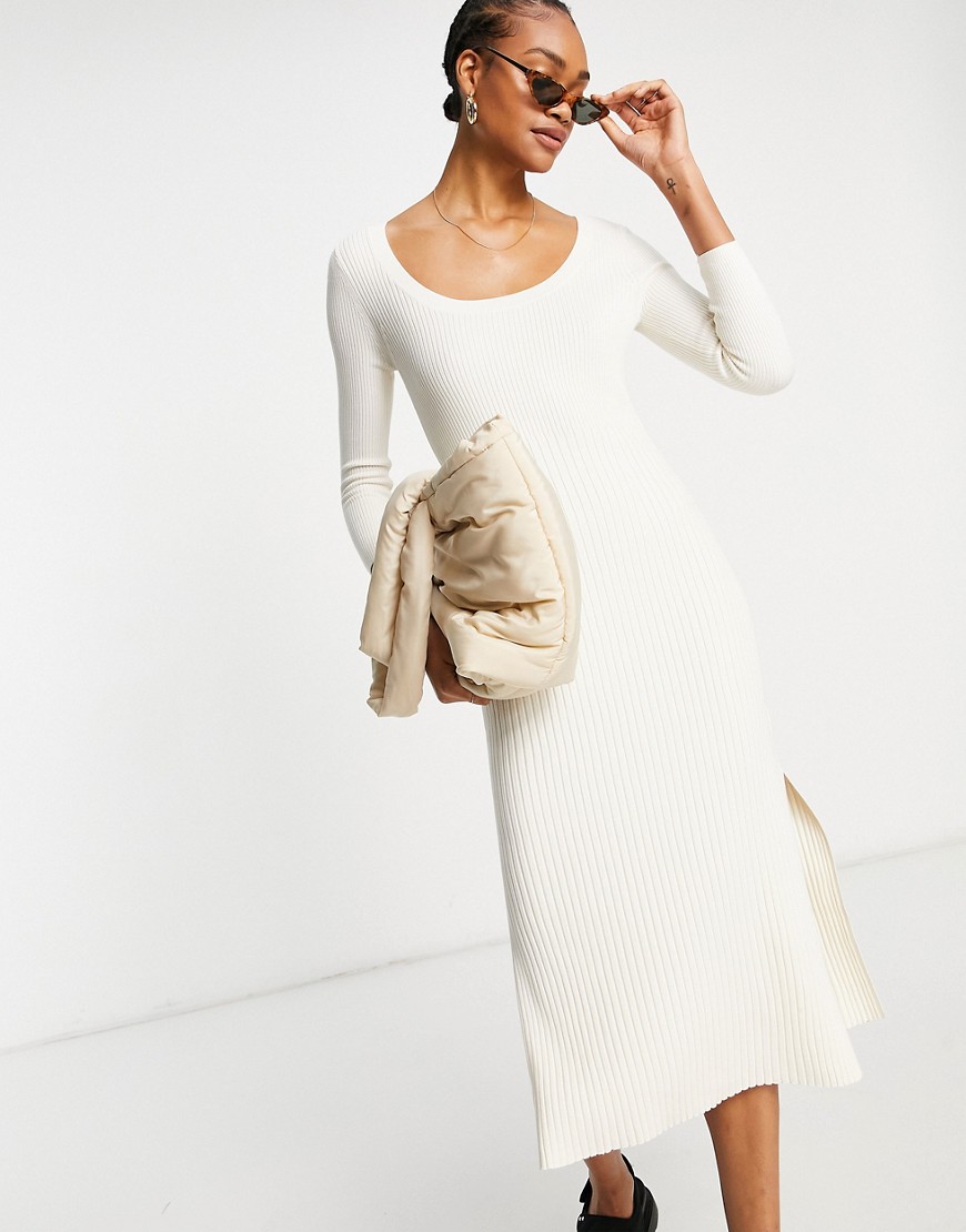 & Other Stories ECOVERO long sleeve knit midi dress in off-white
