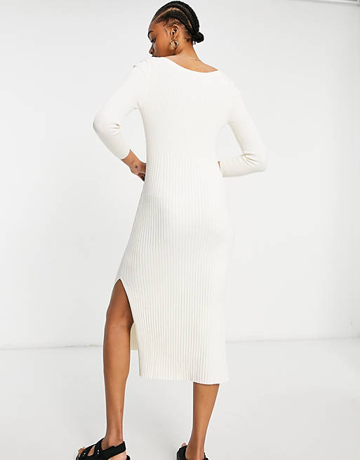 Dresses & Other Stories ecovero long sleeve knitted midi dress in off white 