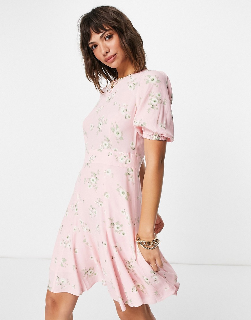 & Other Stories ecovero puff sleeve mini dress in pink floral