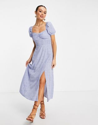 & Other Stories ruched front floral print midi dress in light blue - MBLUE