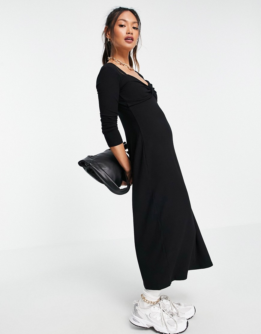 & Other Stories ecovero twist front jersey midi dress in black