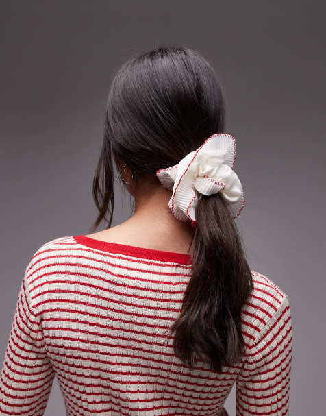 & Other Stories - Elastico per capelli grande bianco con finiture rosse - view 1