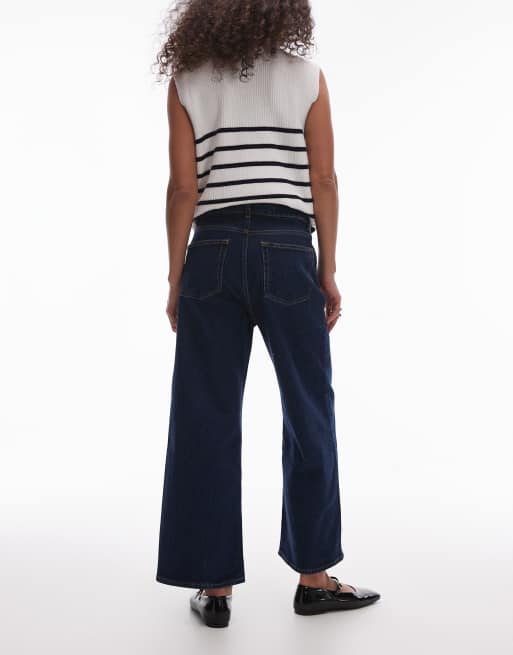 & Other Stories – Elastische, kurz geschnittene Jeans in blauer Rinse-Waschung mit weitem Bein, 2 von 5