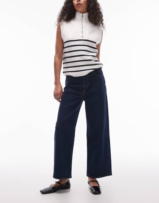 & Other Stories – Elastische, kurz geschnittene Jeans in blauer Rinse-Waschung mit weitem Bein, 3 von 5