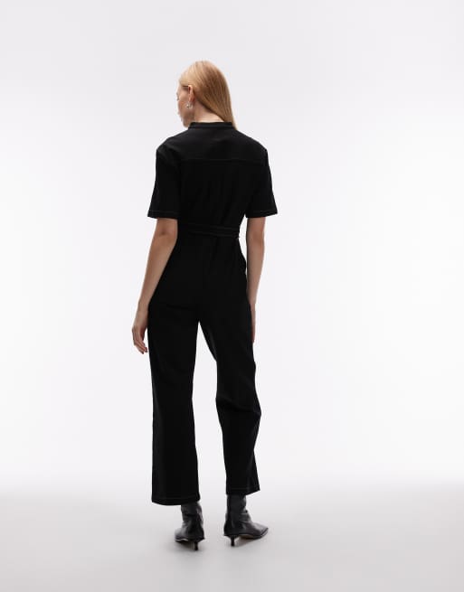 & Other Stories – Elastischer Jumpsuit in Schwarz mit weitem Bein, Bindegürtel und Utility-Taschen, 2 von 4