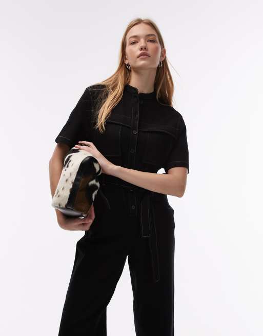 & Other Stories – Elastischer Jumpsuit in Schwarz mit weitem Bein, Bindegürtel und Utility-Taschen, 4 von 4