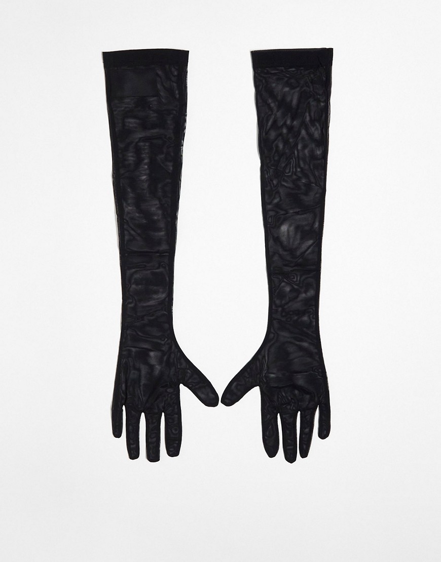 & Other Stories elbow length mesh gloves in black