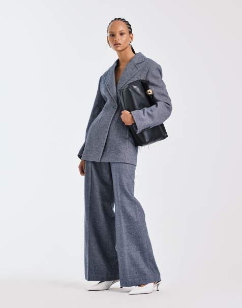 & Other Stories – Elegante Hose aus Wollmix in Staubblau mit weitem Bein, Kombiteil - view 1