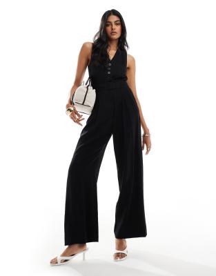 & Other Stories - Eleganter Jumpsuit in Schwarz mit weitem Bein und Gürtel