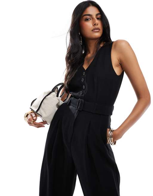 & Other Stories – Eleganter Jumpsuit in Schwarz mit weitem Bein und Gürtel, 2 von 4