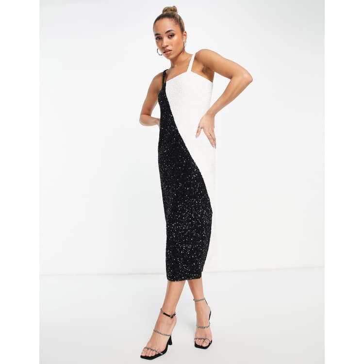 Other Stories embellished color block midi dress black and white ASOS