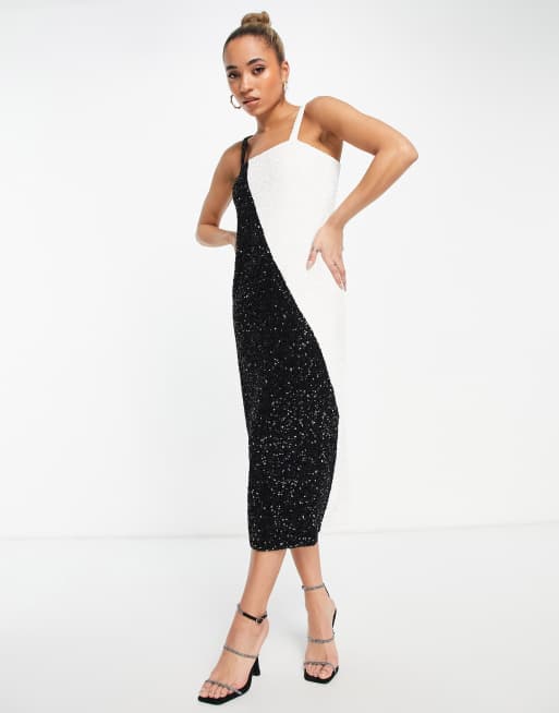 Other Stories embellished color block midi dress black and white