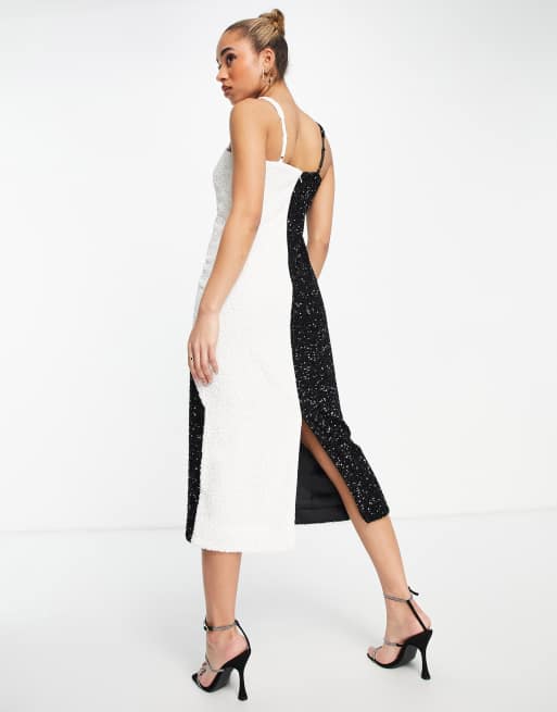 Other Stories embellished colour block midi dress black and white