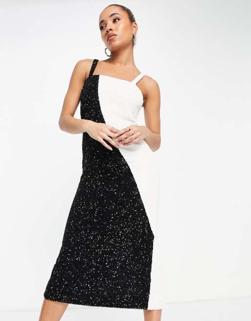 Black and on sale white embellished dress