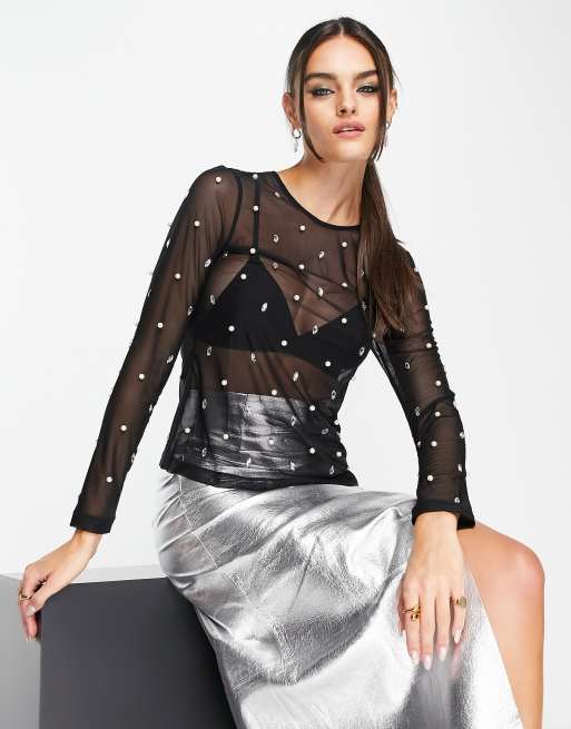 Embellished mesh top new deals look