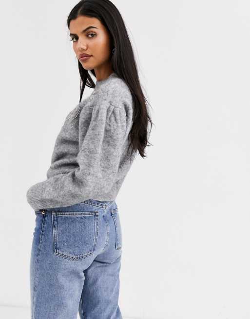 Grey puff 2025 sleeve sweater