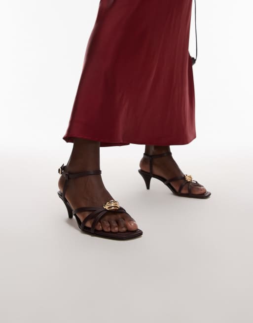 & Other Stories embellished real leather strappy heel sandals in dark red burgundy, 2 of 4