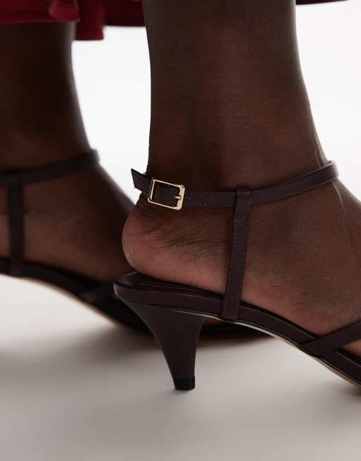 & Other Stories embellished real leather strappy heel sandals in dark red burgundy, 3 of 4