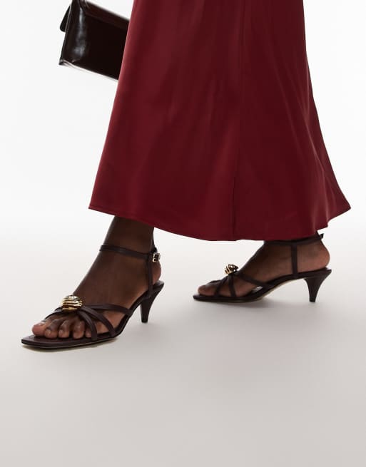& Other Stories embellished real leather strappy heel sandals in dark red burgundy, 4 of 4