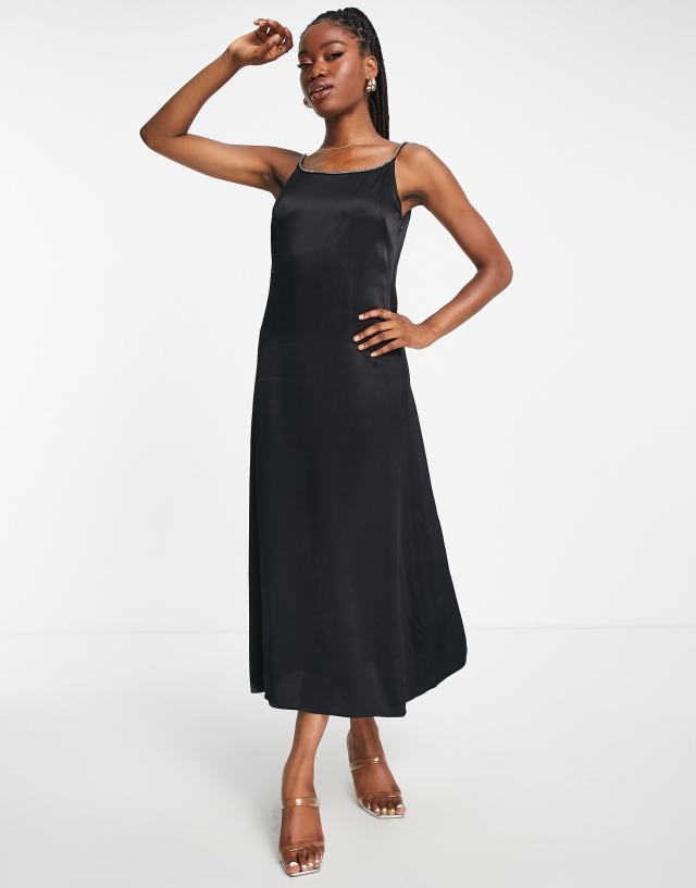 & Other Stories - embellished strap midi dress in black