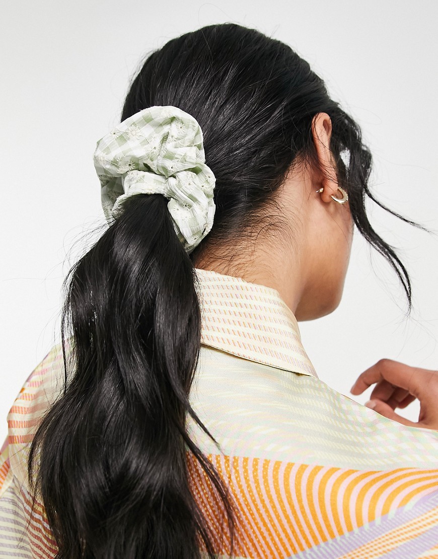 Other Stories &  Embroidered Daisy Print Scrunchie In Green