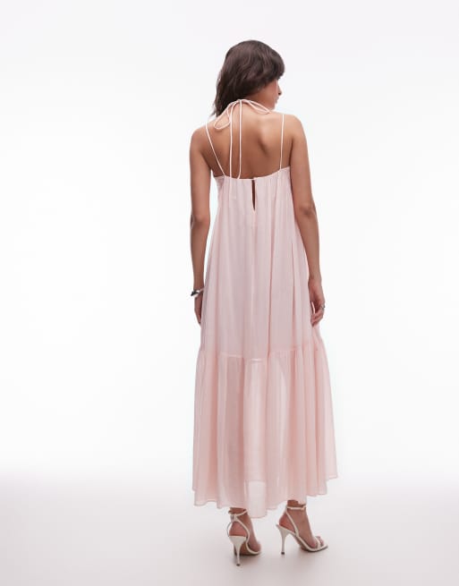 & Other Stories embroidered maxi dress with drop waist in pink