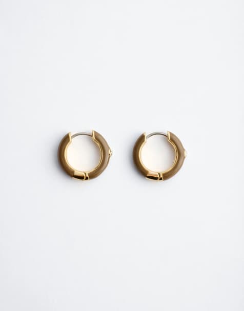 & Other Stories enamel and bvrass hoops with rhinestones in beige - view 1