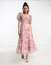 & Other Stories linen blend bustier midi dress in floral | ASOS