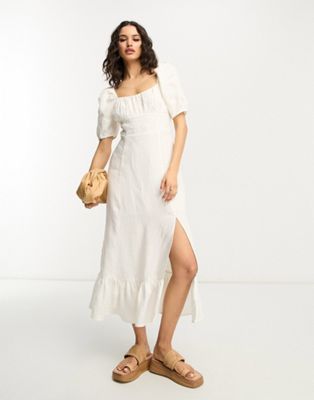 & Other Stories exclusive linen midi dress with split in off white