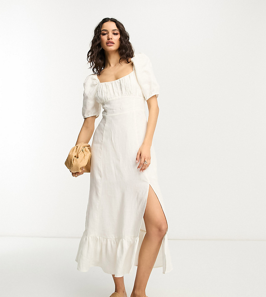 Other Stories &  Exclusive Linen Midi Dress With Split In Off White