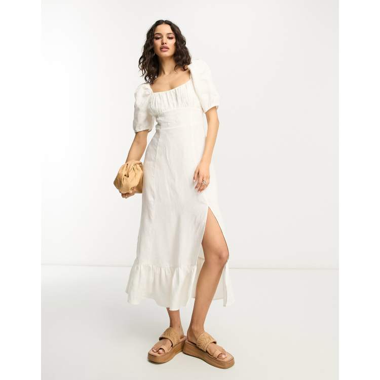  Other Stories exclusive linen midi dress with split in off white