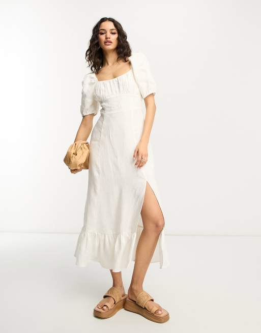 Other Stories exclusive linen midi dress with split in off white