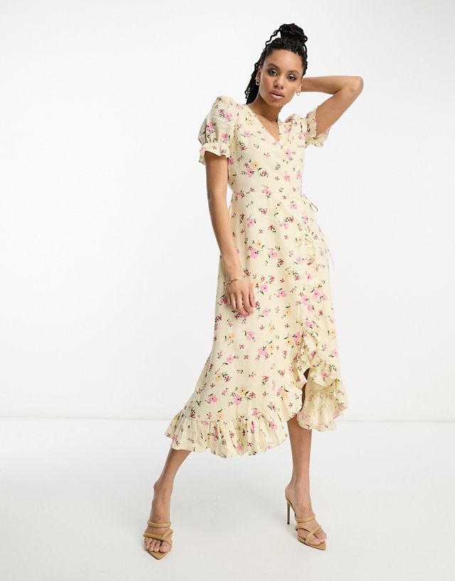 & Other Stories exclusive linen midi wrap dress in floral print