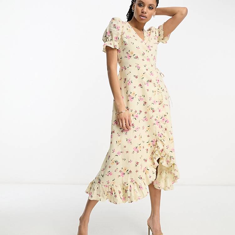 scrapbook In need of Milestone & Other Stories exclusive linen midi wrap dress in floral print | ASOS