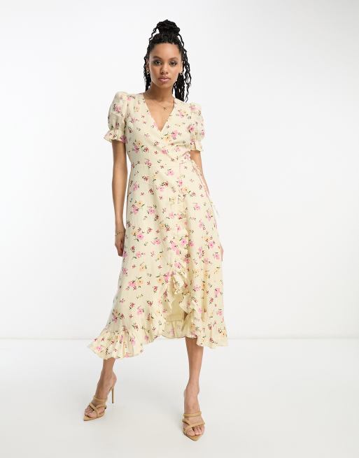 Linen midi wrap dress online