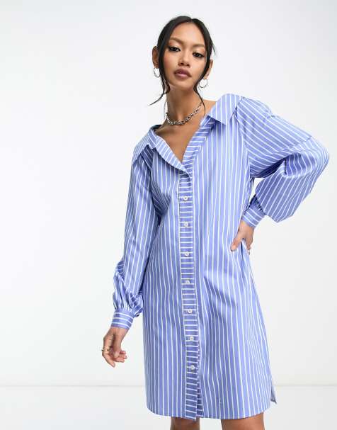 White and 2024 blue shirt dress