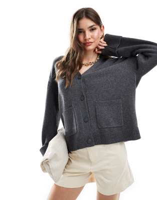 & Other Stories & Other Stories exclusive wool blend cardigan with turned up sleeves in dark grey